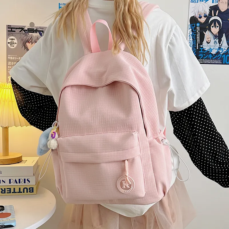 Yalu Polyester Backpack Unisex Pink/White/Yellow/Blue/Green/Black-1