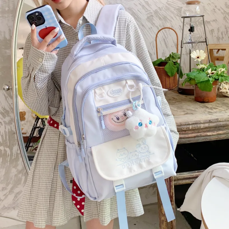 Yalu Nylon Fabric Backpack Regular Unisex Pink/Black/Blue/Green/Yellow-11