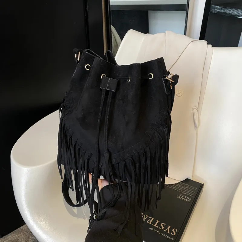 Yalu Matte Fabric Shoulder Bag Women's Black/Coffee/Pink/Brown-3