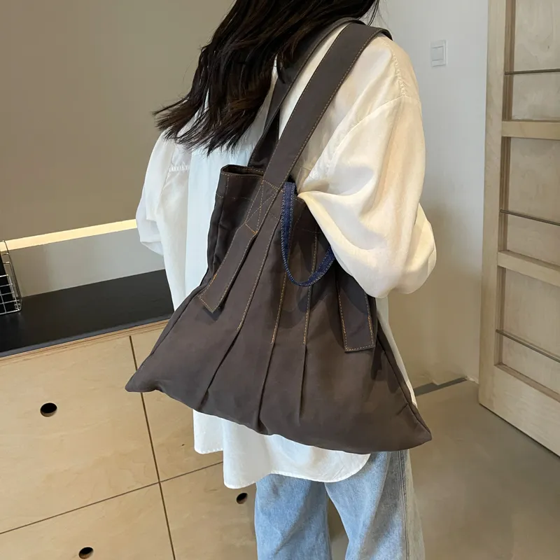 Yalu Fabric One Shoulder Handbag Regular Women's Coffee/Ecru/Gray-16