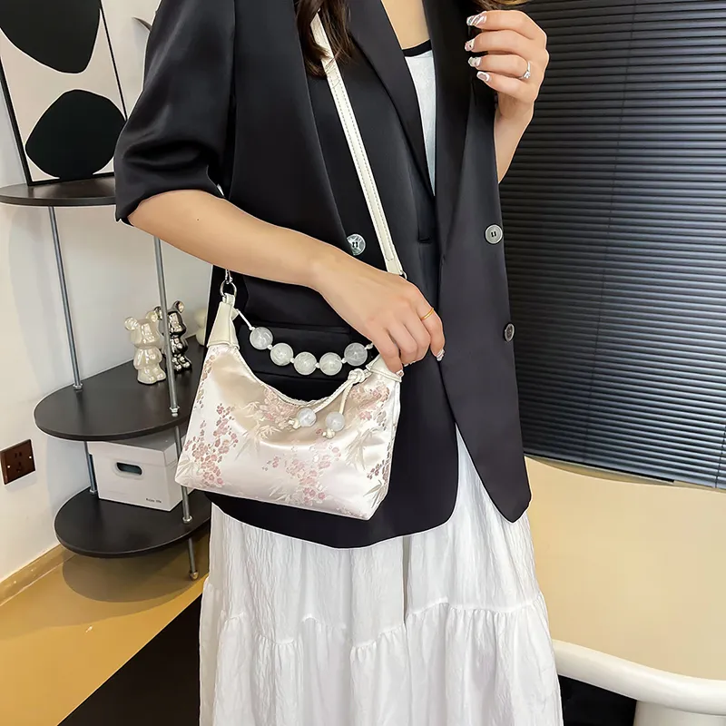 Yalu Nylon Dumpling Bag Handbag Women's Ecru/Black-4