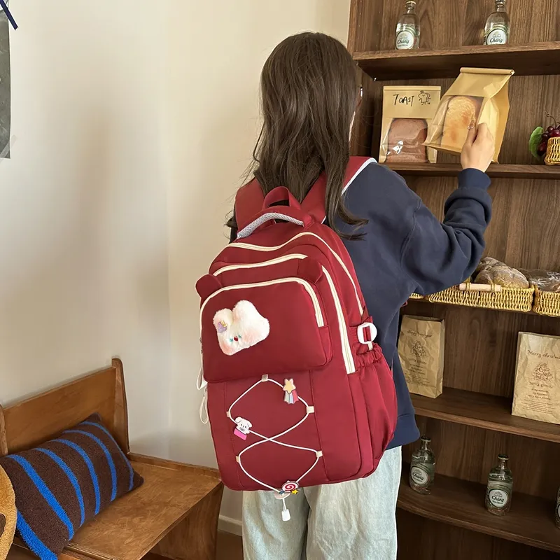 Yalu Nylon Backpack Women's Beige Yellow/Black/Burgundy/Purple/Pink-14