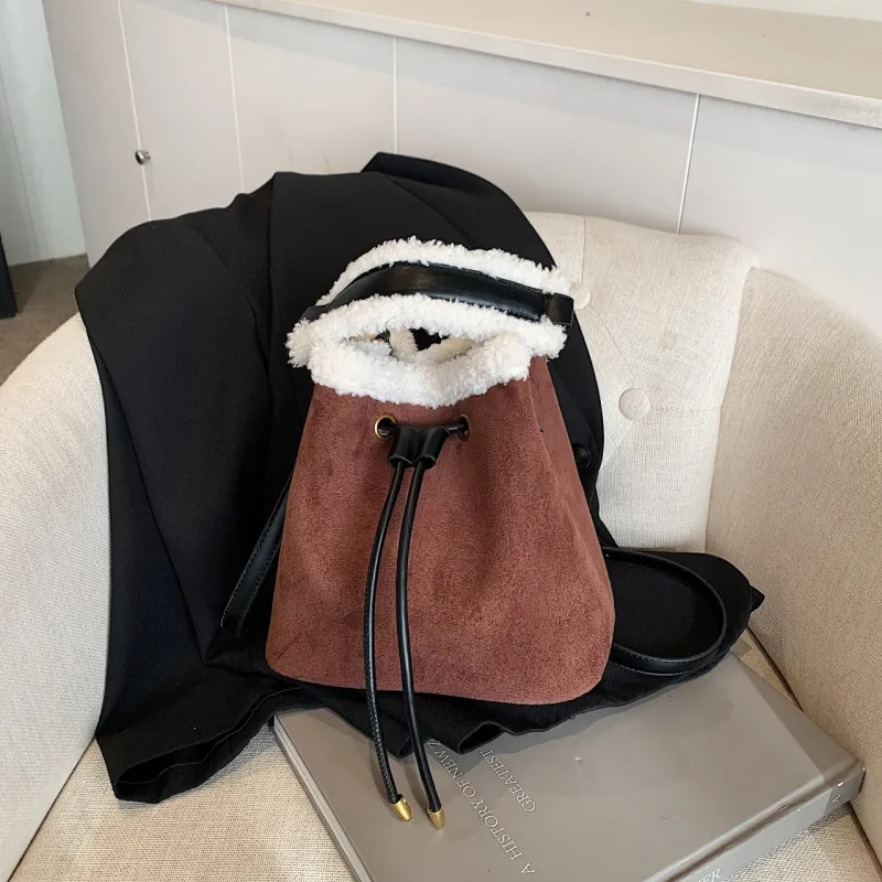 Yalu Suede Handbag Regular Women's Black/Coffee/Pink/Khaki-5