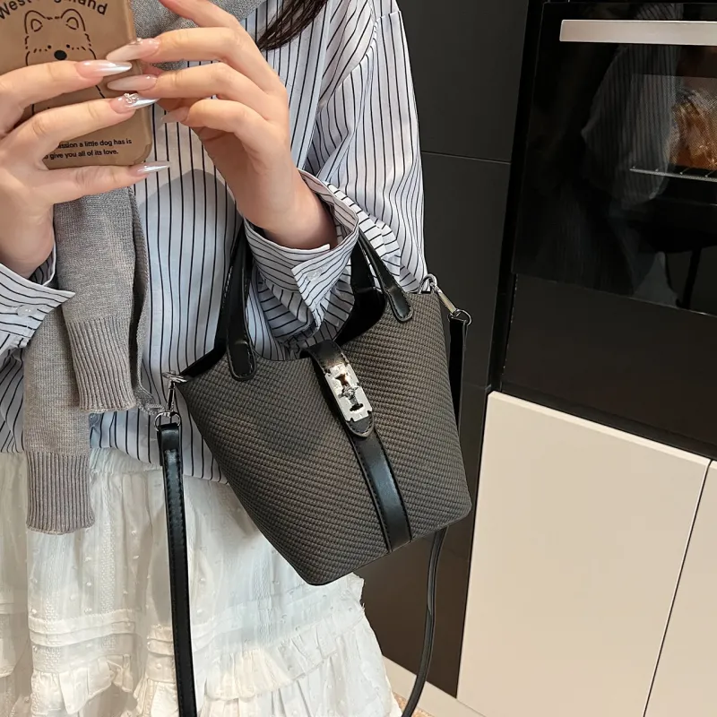 Yalu PU Bucket Bag, Shoulder Bag, Crossbody Bag, Handbag Regular Women's Black/Brown/Khaki/White-4