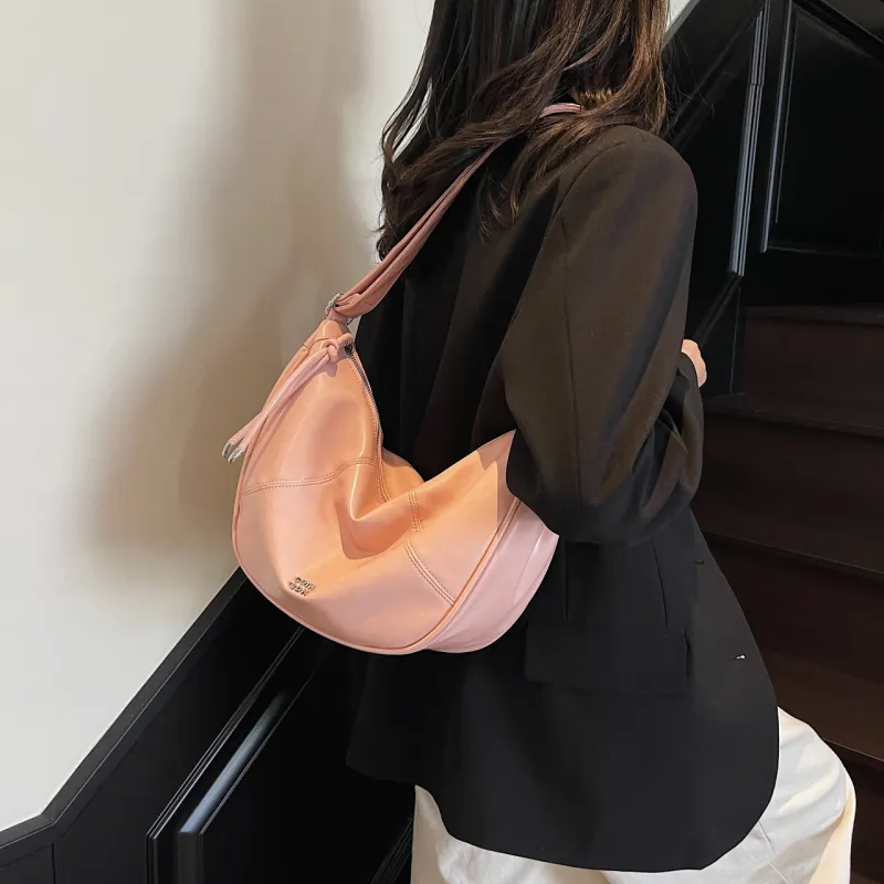 Yalu PU Crescent Bag Shoulder Bag Women's Black/Ecru/Pink/Silver/Green-14