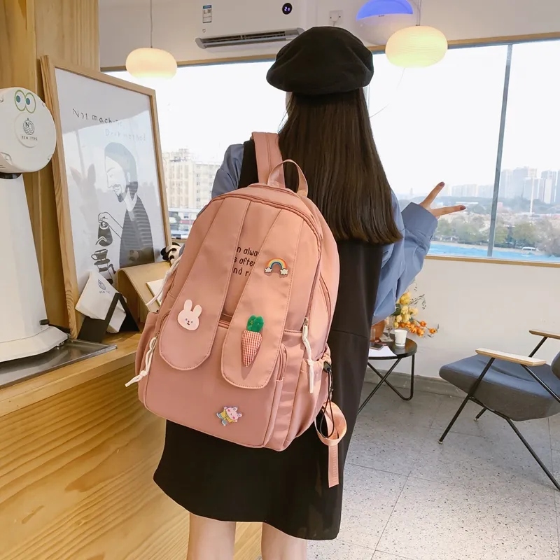 Yalu Nylon Backpack Women's Ecru/Black/Pink-20