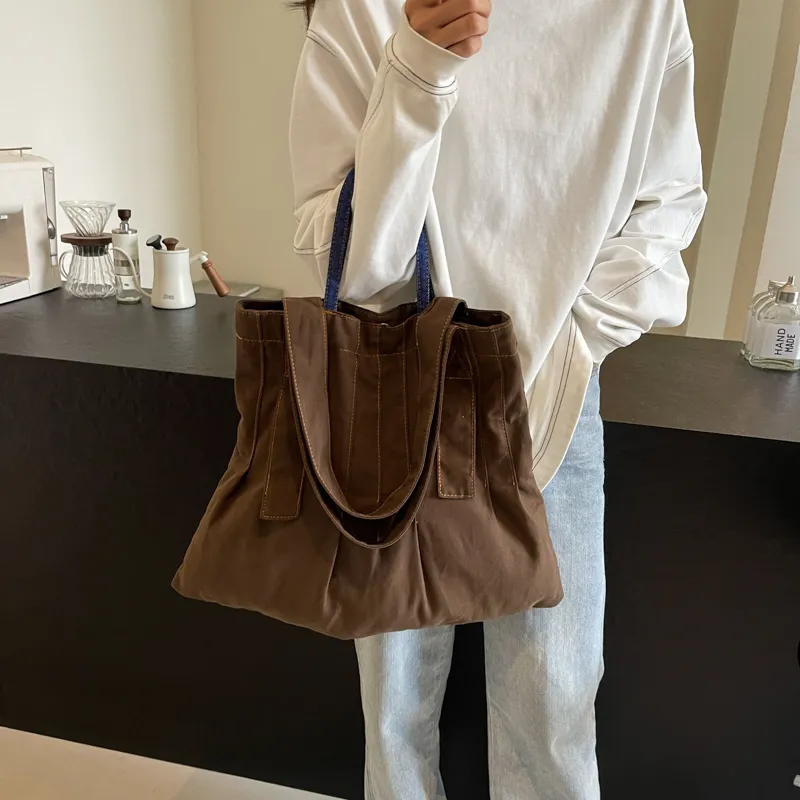 Yalu Fabric One Shoulder Handbag Regular Women's Coffee/Ecru/Gray-1
