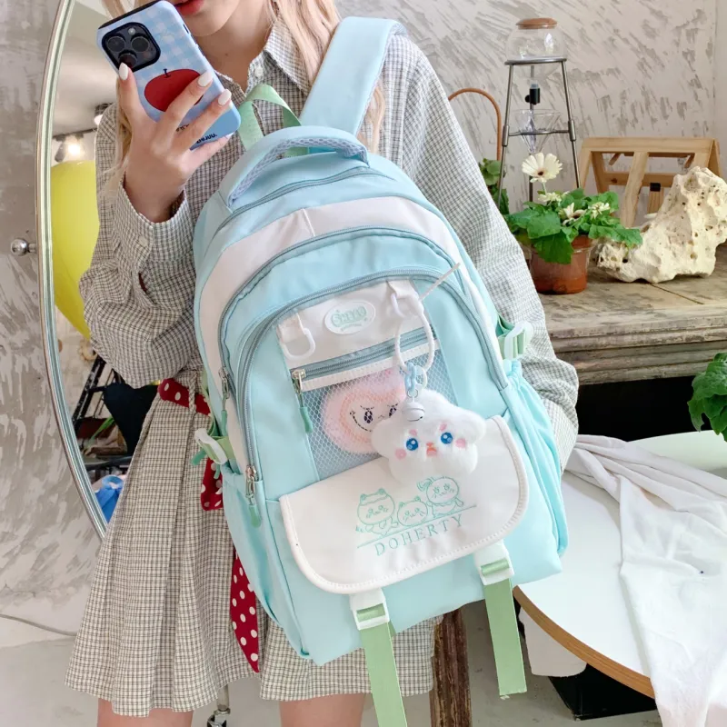 Yalu Nylon Fabric Backpack Regular Unisex Pink/Black/Blue/Green/Yellow-17