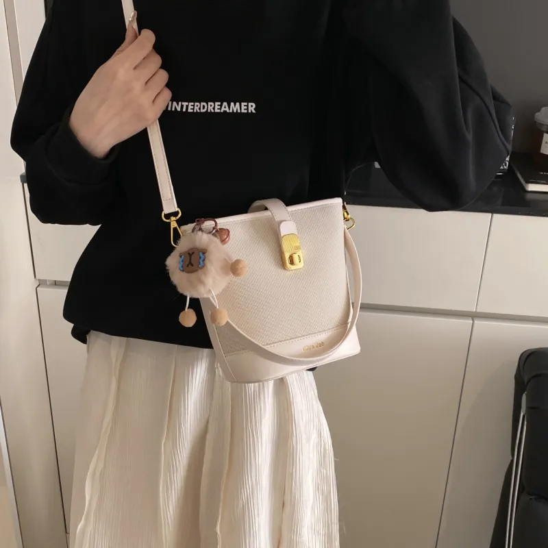 Yalu PU Bucket Bag, Shoulder Bag, Crossbody Bag, Handbag Regular Women's Black/Pink/Brown/Ecru-24