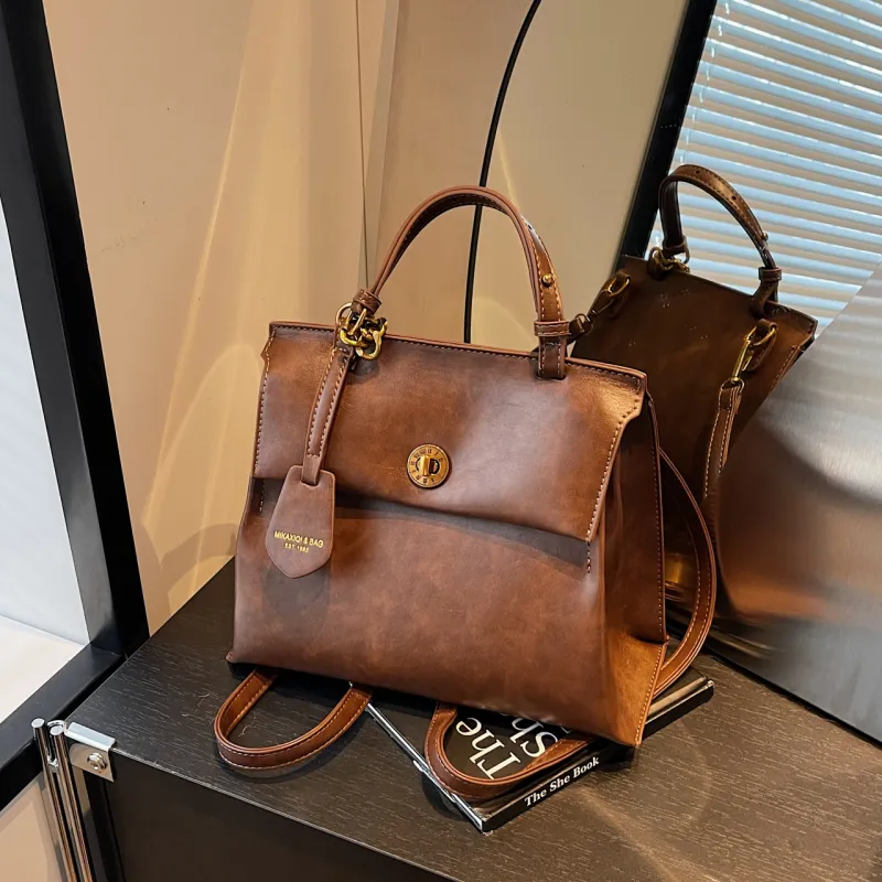 Yalu PU Portable One Shoulder Backpack Regular Women's Dark Tea/Ecru/Brown/Coffee-16