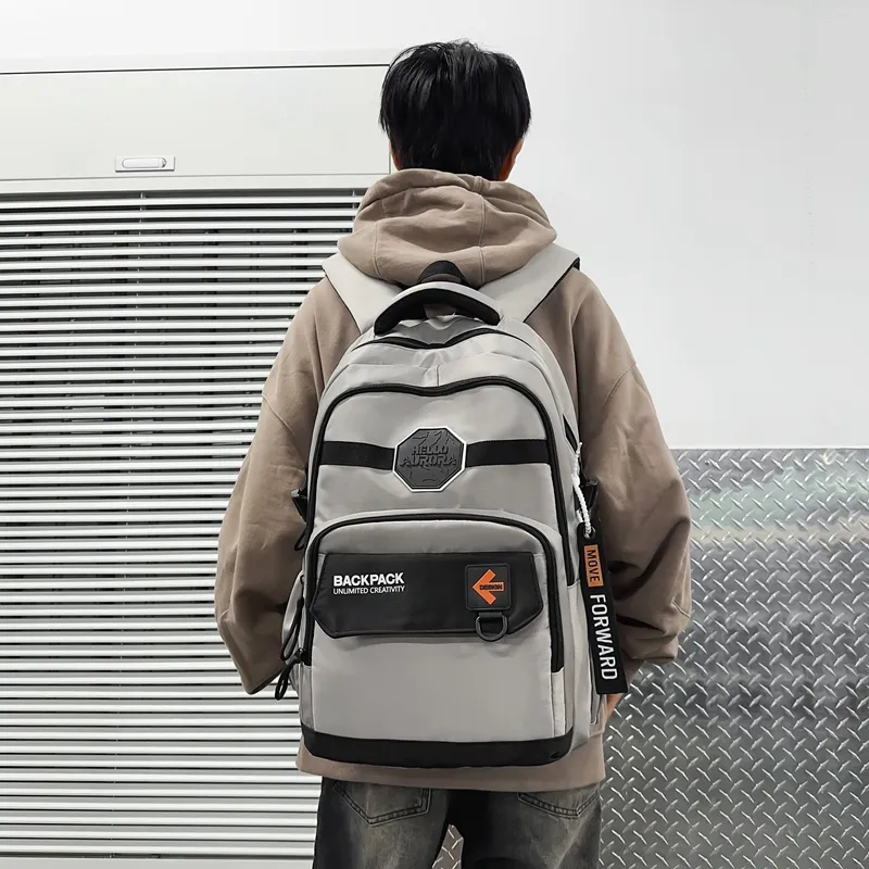 Yalu Nylon School Bag Travel Bag Hiking Backpack Unisex Trendy Khaki/Classic Black/Elegant Gray/Quality Gray Green-18