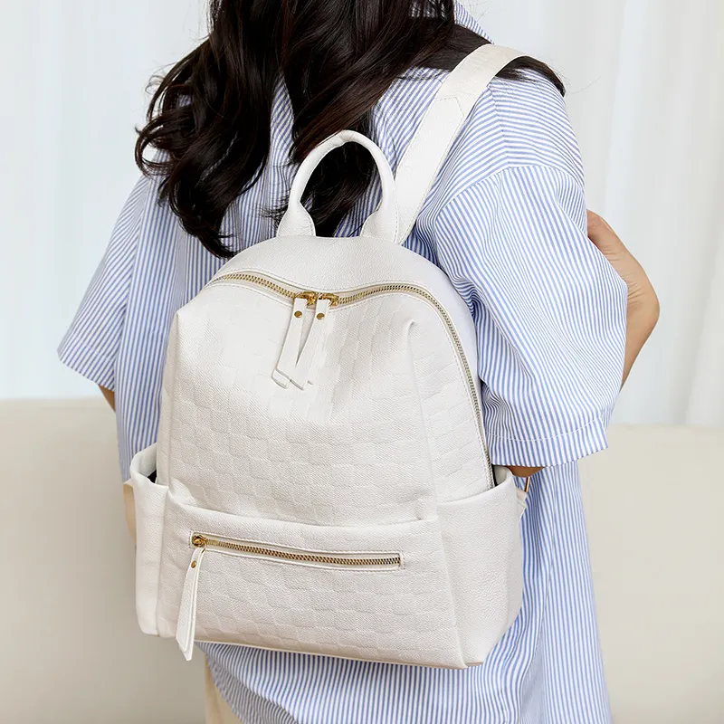 Yalu PU Laptop Bag Backpack Regular Women's White/Black-3