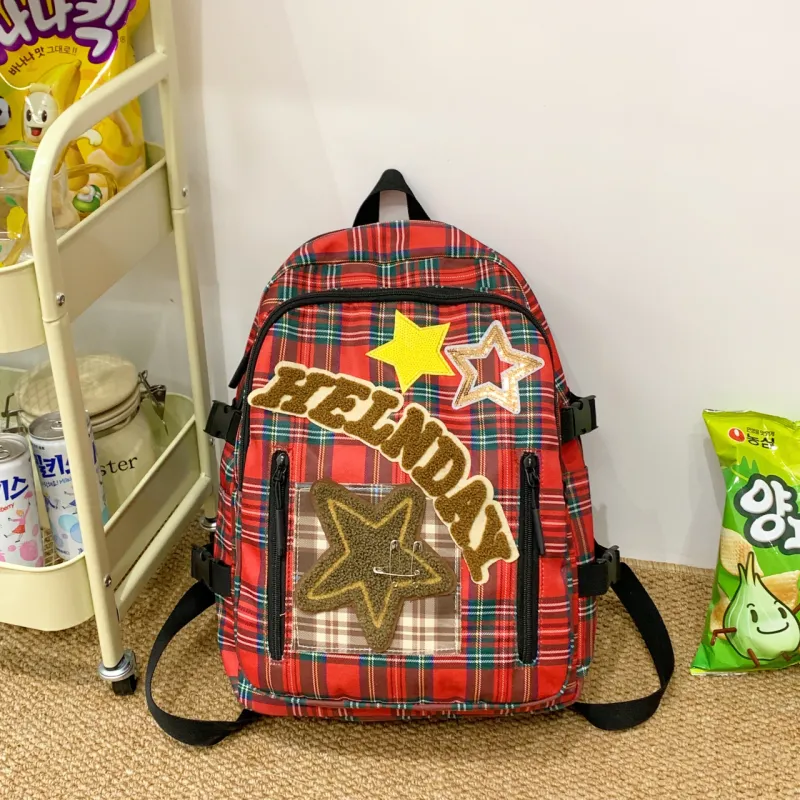 Yalu Nylon Fabric Backpack Women's Brown/Leopard Print/Red-9