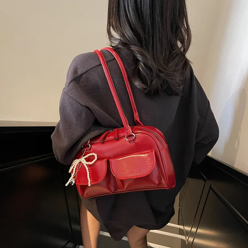 Yalu PU Shoulder Bag Women's Black/Red/Silver/White-11
