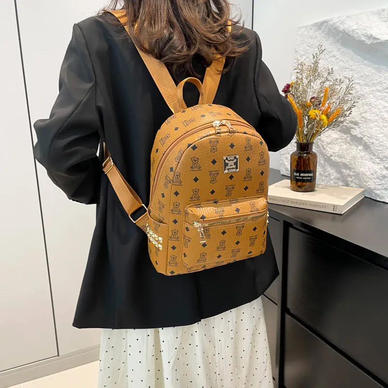 Yalu PU Backpack Regular Unisex Black/Brown/White-11