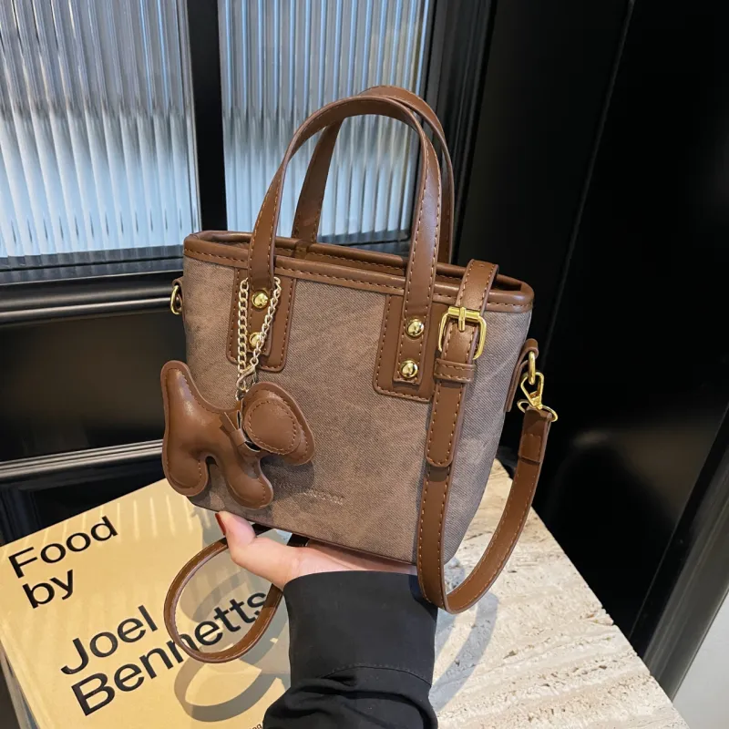 Yalu PU Bucket Bag, One Shoulder Handbag Women's Black/Ecru/Blue/Coffee-3