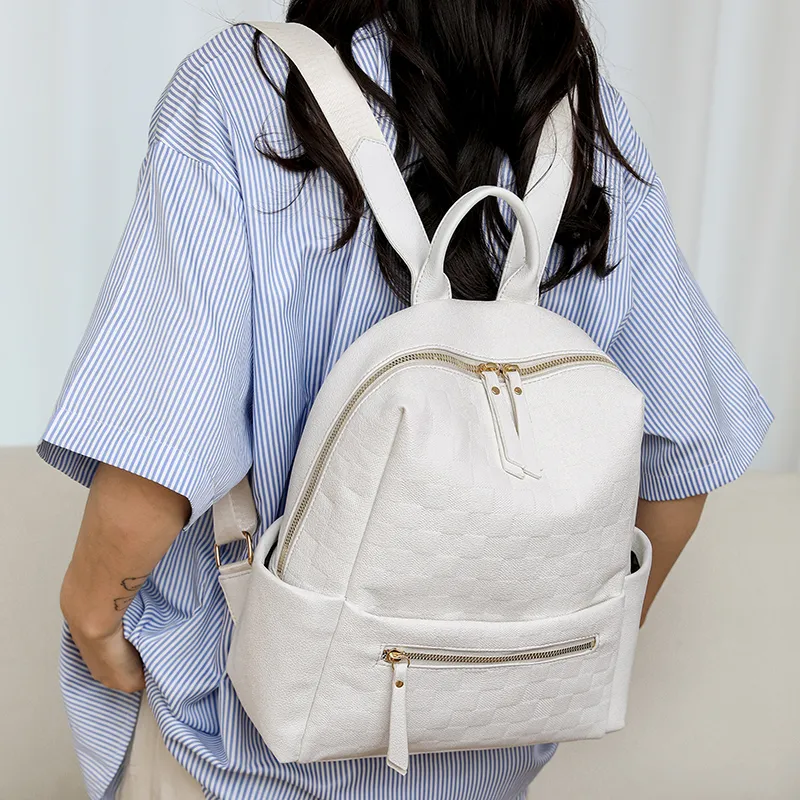 Yalu PU Laptop Bag Backpack Regular Women's White/Black-4