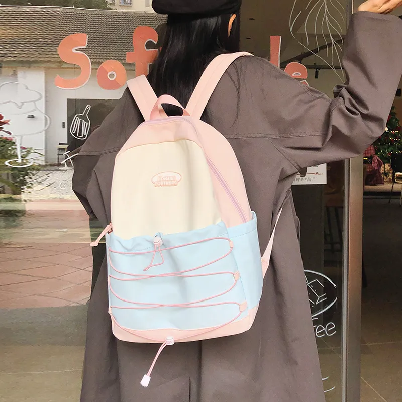 Yalu Nylon Backpack Regular Unisex Black Pink/Blue Pink/Green Pink/Blue Yellow-11