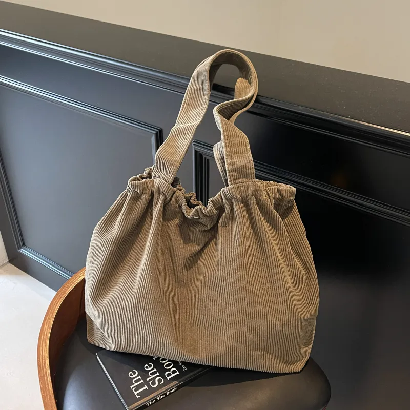 Yalu Corduroy Handbag, Shoulder Bag Regular Women's Black/Brown/Ecru/Red/Gray-9