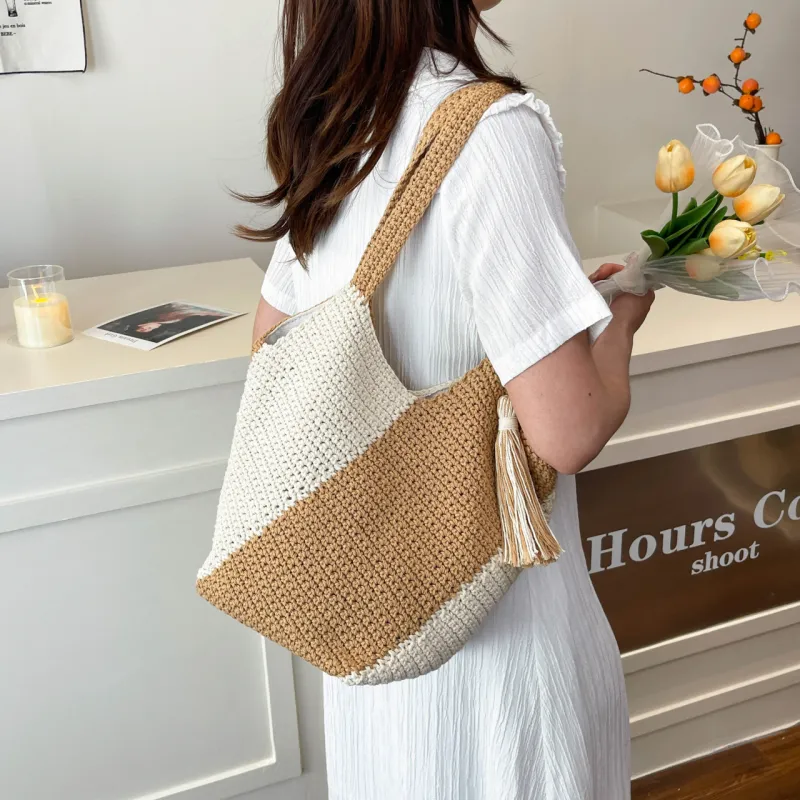 Yalu Woven Shoulder Bag Regular Women's White & Brown-2