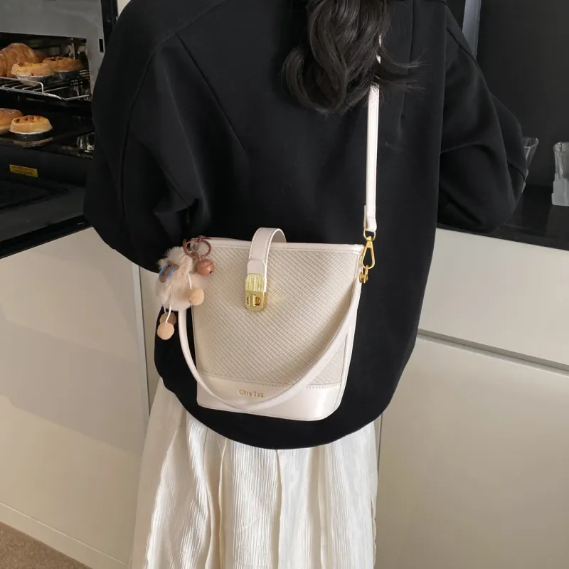 Yalu PU Bucket Bag, Shoulder Bag, Crossbody Bag, Handbag Regular Women's Black/Pink/Brown/Ecru-25