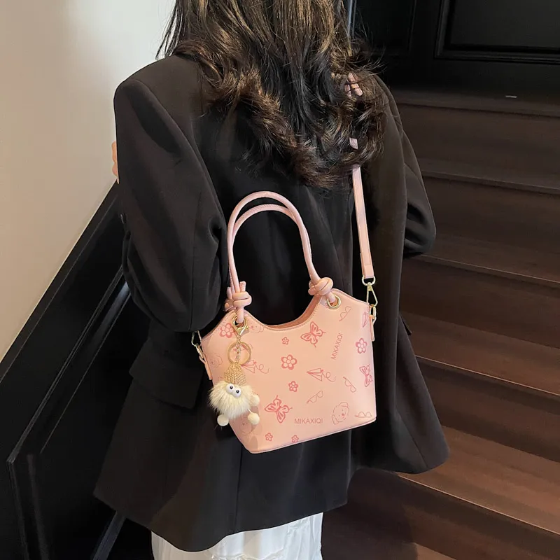 Yalu PU Bucket Bag Handbag Women's Ecru/Black/Khaki/Pink-14