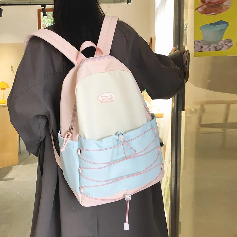 Yalu Nylon Backpack Regular Unisex Black Pink/Blue Pink/Green Pink/Blue Yellow-13