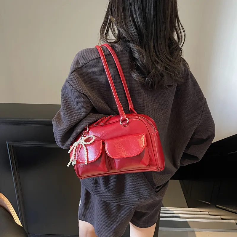 Yalu PU Shoulder Bag Women's Black/Red/Silver/White-10