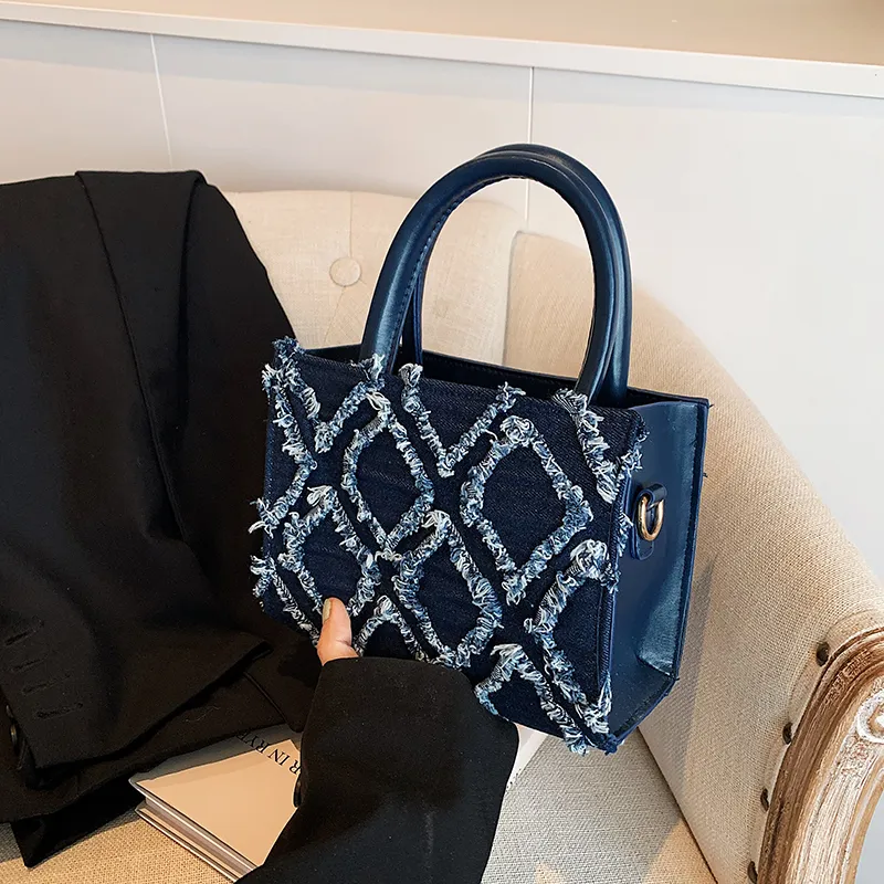 Yalu PU Tote Bag, Shopping Bag, Handbag Women's White/Black/Blue-8