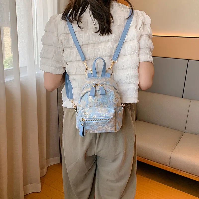 Yalu Canvas Backpack Women's Sky Blue/Pink-3