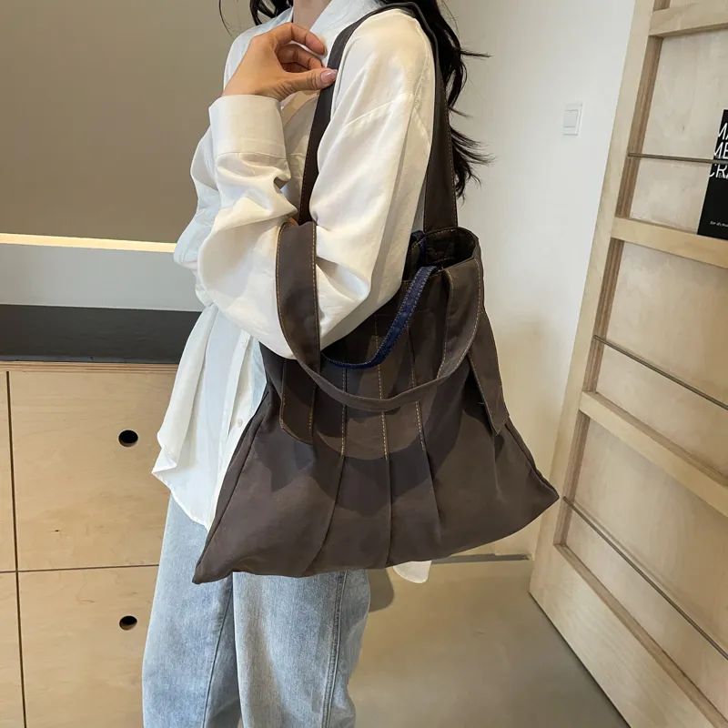 Yalu Fabric One Shoulder Handbag Regular Women's Coffee/Ecru/Gray-20