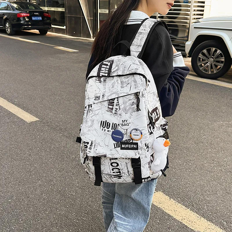 Yalu Nylon Backpack Unisex Black/White/Gray-10