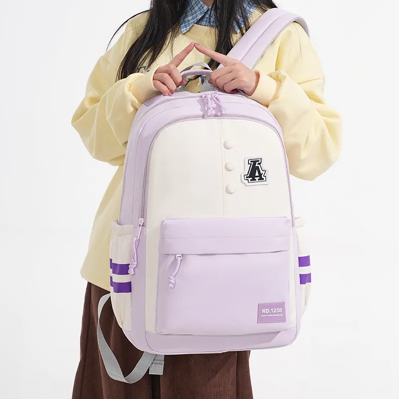 Yalu Nylon Fabric Backpack Regular Unisex Gray/Black/Orange Red/Purple/Khaki/Coffee-10