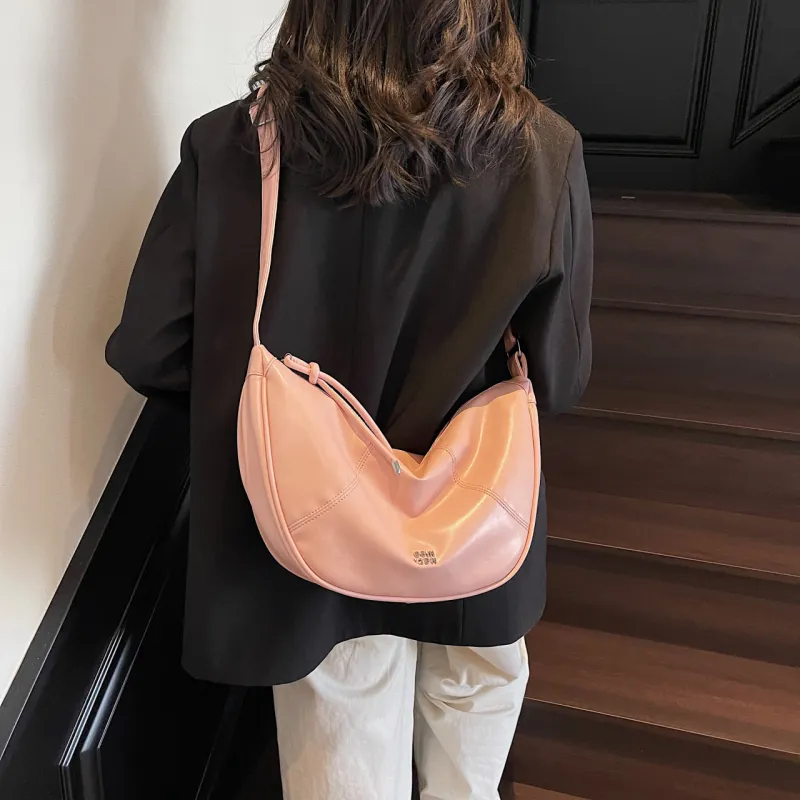 Yalu PU Crescent Bag Shoulder Bag Women's Black/Ecru/Pink/Silver/Green-16