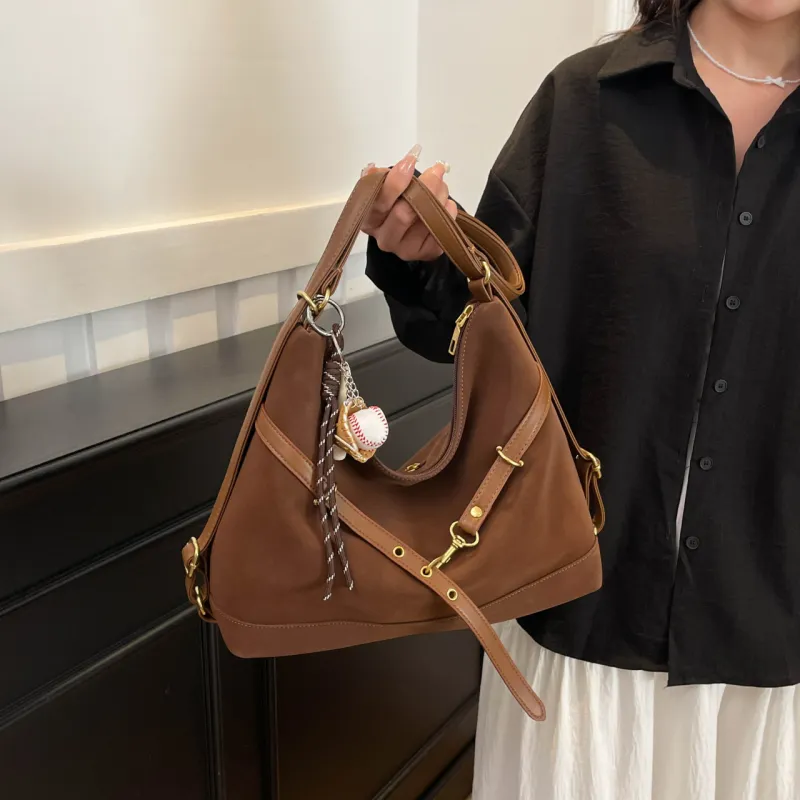 Yalu Velour Shoulder Bag Regular Women's Brown/Black/Coffee-8