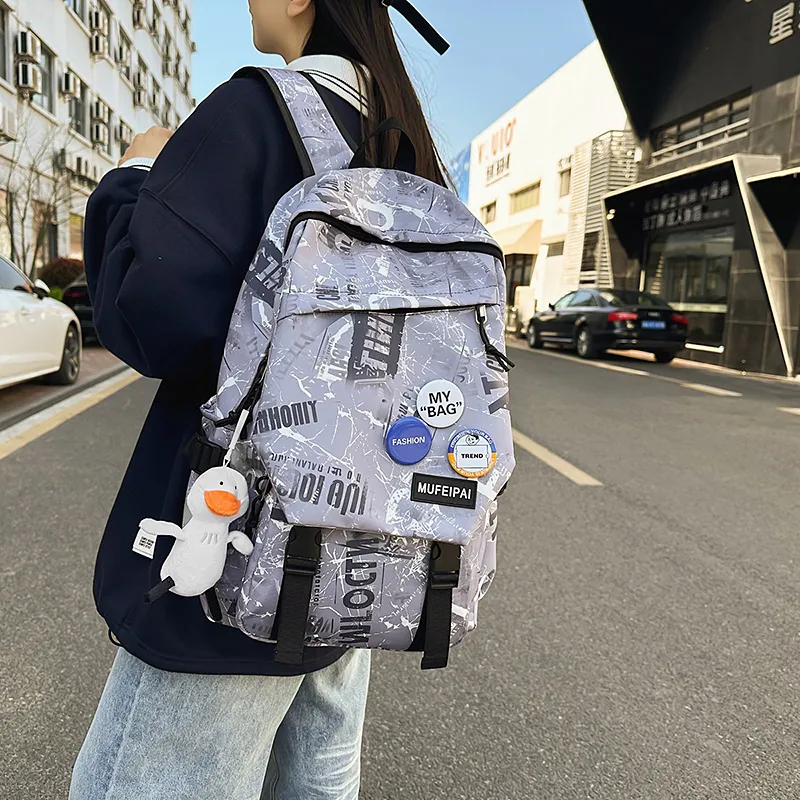 Yalu Nylon Backpack Unisex Black/White/Gray-13