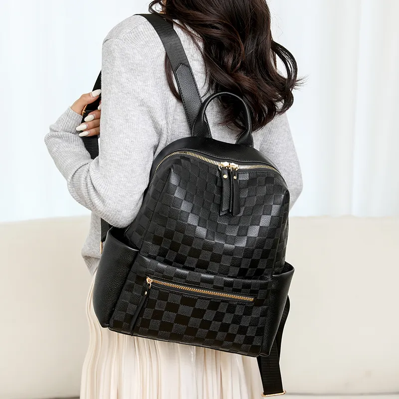 Yalu PU Laptop Bag Backpack Regular Women's White/Black-12