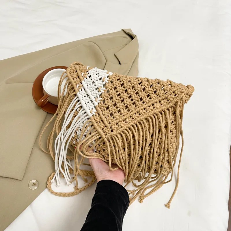 Yalu Woven Shoulder Bag, Crossbody Bag Women's White/Khaki-12