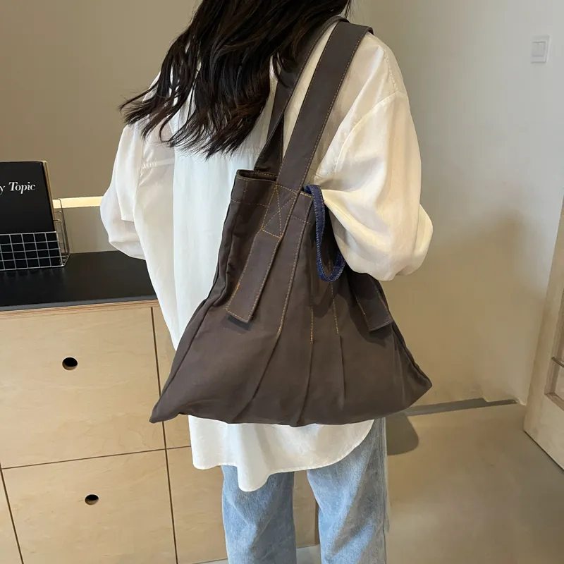 Yalu Fabric One Shoulder Handbag Regular Women's Coffee/Ecru/Gray-17