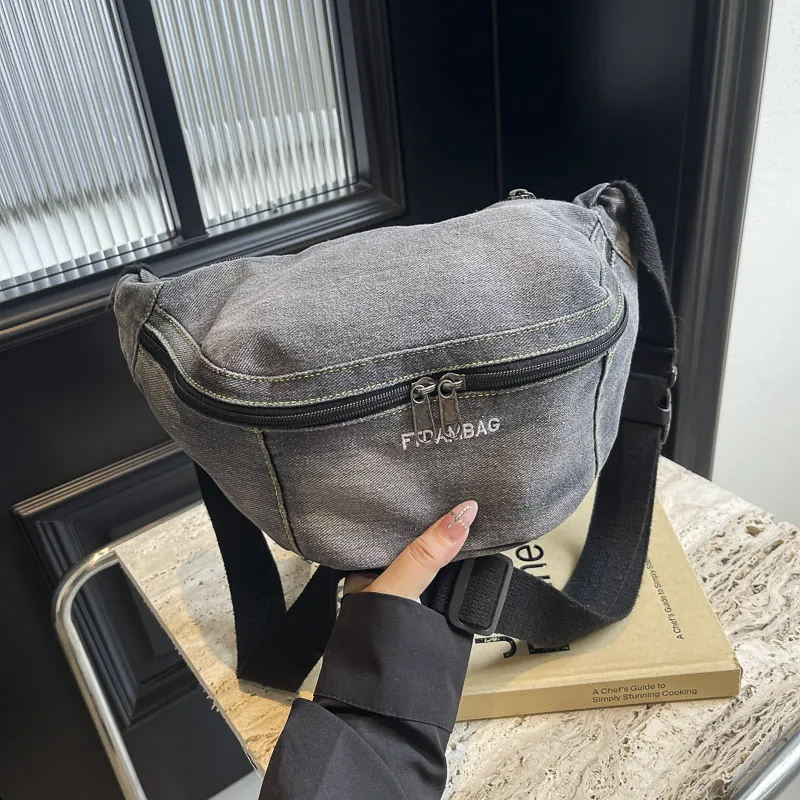 Yalu Denim Shoulder Bag Regular Women's Light Blue/Dark Brown-5