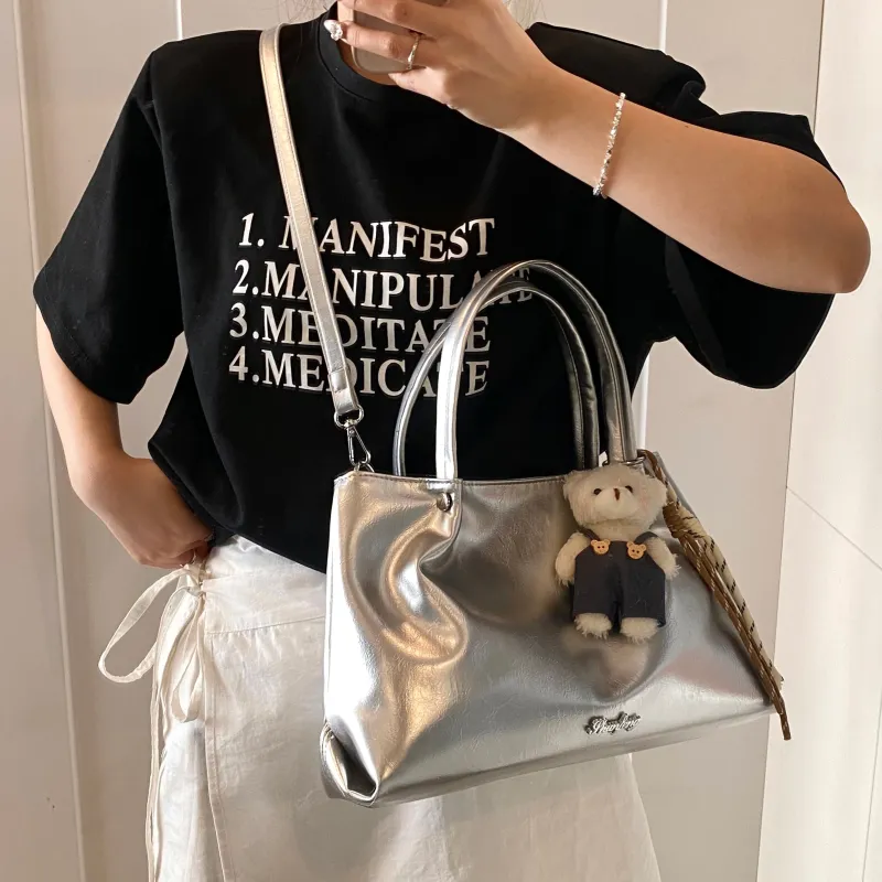 Yalu PU Shoulder Bag, Crossbody Bag, Handbag Regular Women's White/Silver/Black/Pink-12