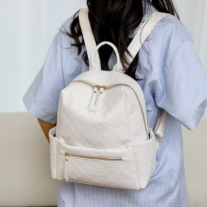 Yalu PU Laptop Bag Backpack Regular Women's White/Black-5