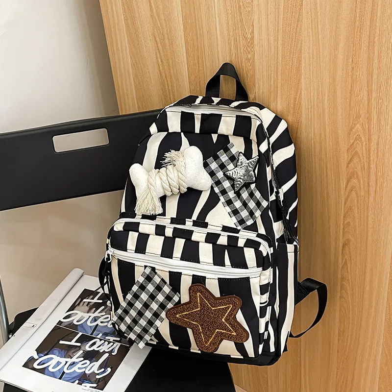 Yalu Nylon Backpack Regular Women's Black/Brown-2