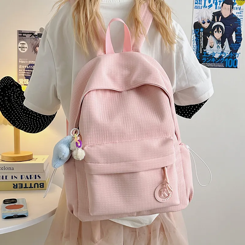 Yalu Polyester Backpack Unisex Pink/White/Yellow/Blue/Green/Black-2