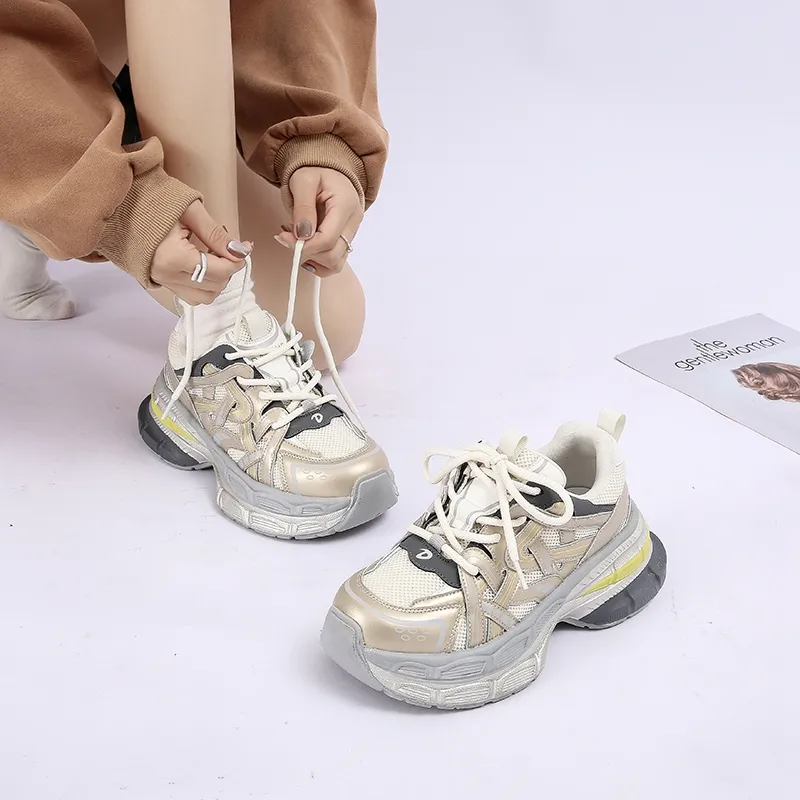 DAPHNE Slip Resistant, Abrasion Resistant, Lightweight, Height Increasing Low Top Chunky Sneakers Women's-9