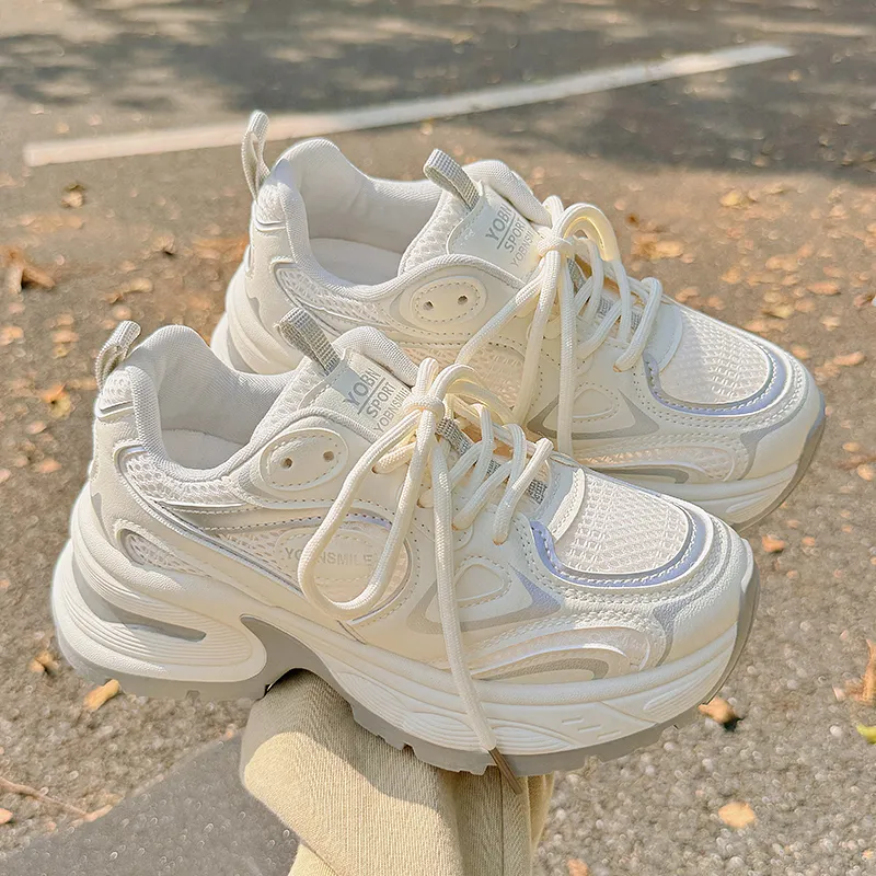 Miss Zhang Anti Slip Wear Resistant Low Top Chunky Sneakers Women's Beige-2