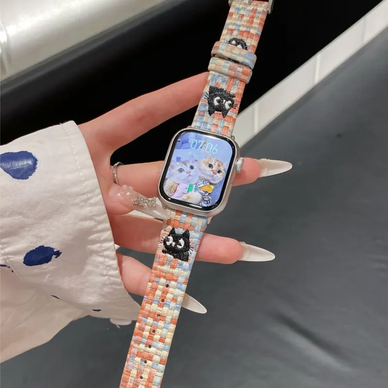 PULAISI Apple Compatibility Watch Band 220mm Plaid Material-5