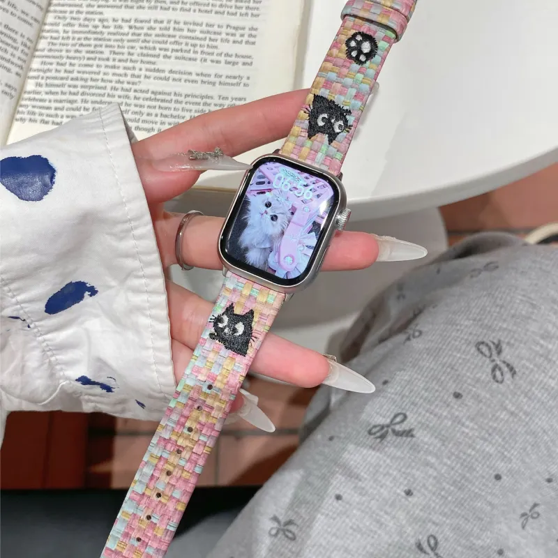 PULAISI Apple Compatibility Watch Band 220mm Plaid Material-1