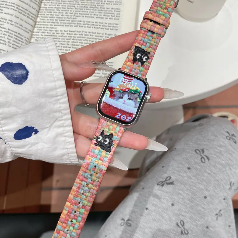 PULAISI Apple Compatibility Watch Band 220mm Plaid Material-3