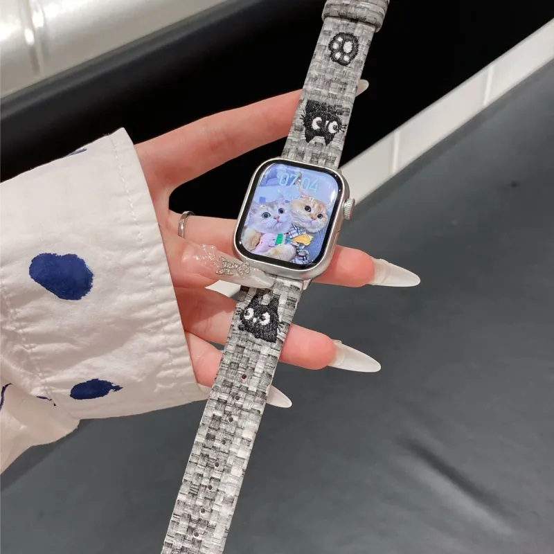 PULAISI Apple Compatibility Watch Band 220mm Plaid Material-7